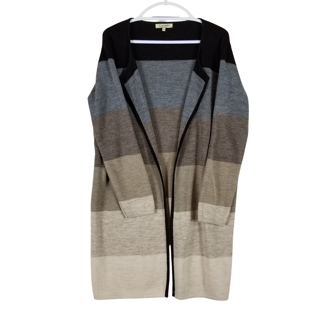 Cocogio Cardigan Sweater Women XL Multicolor Striped Open Front Wool Blend Italy